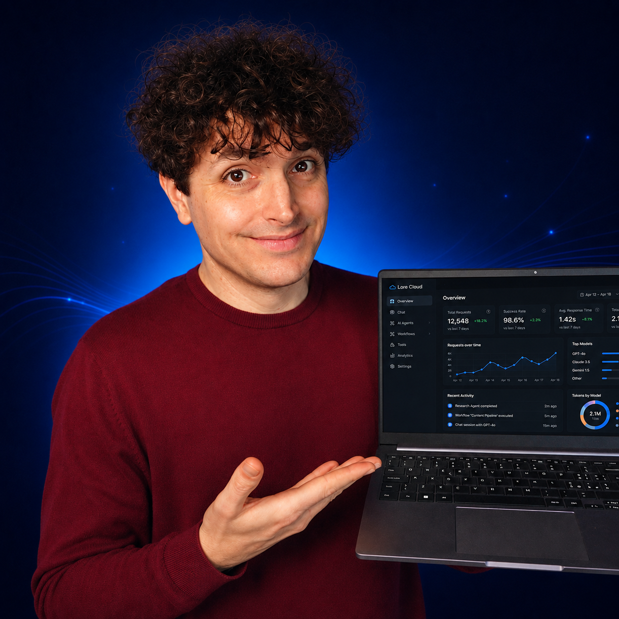 Lore Cloud presenta una dashboard AI su laptop